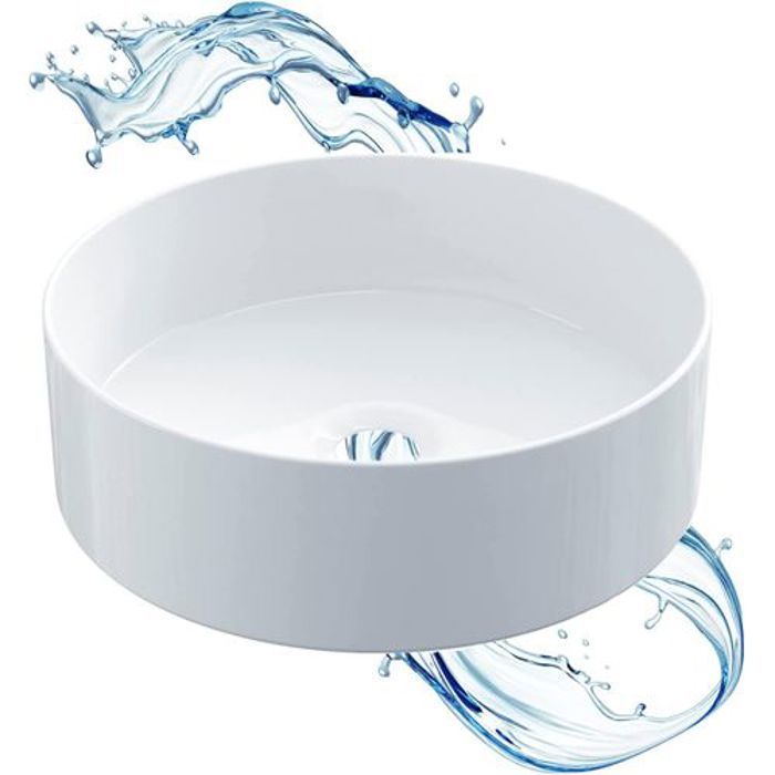 Lavabo en céramique - Forme ronde - Blanc brillant -