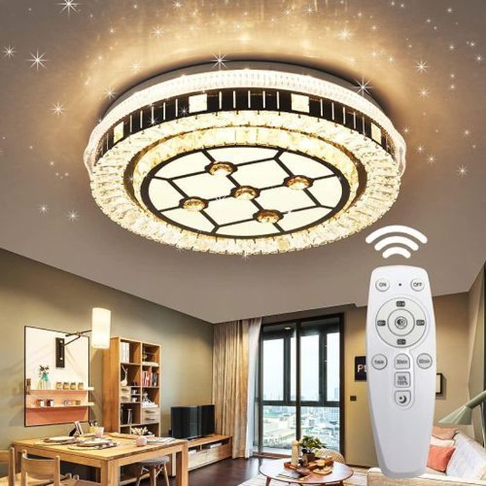 plafonnier LED en cristal à luminosité réglable, avec télécommande