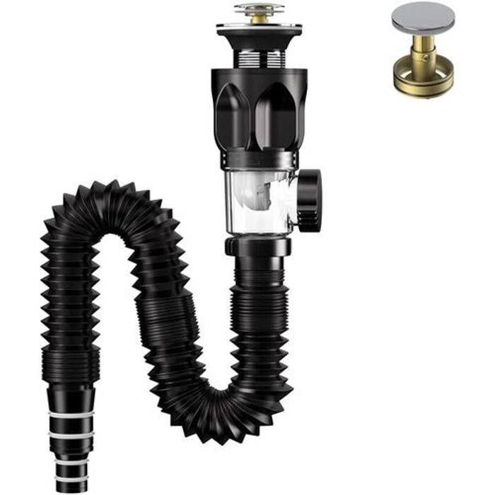 Siphon Lavabo Avec Flexible Drain et Bouchon de Vidange de Filtre Escamotable, Kit de Vidange