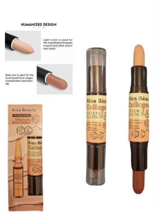 Contour et Highlight Stick, Contour Bâton double face enrichie en Huile de Jojoba, Essence de collagène et Vitamine E .
