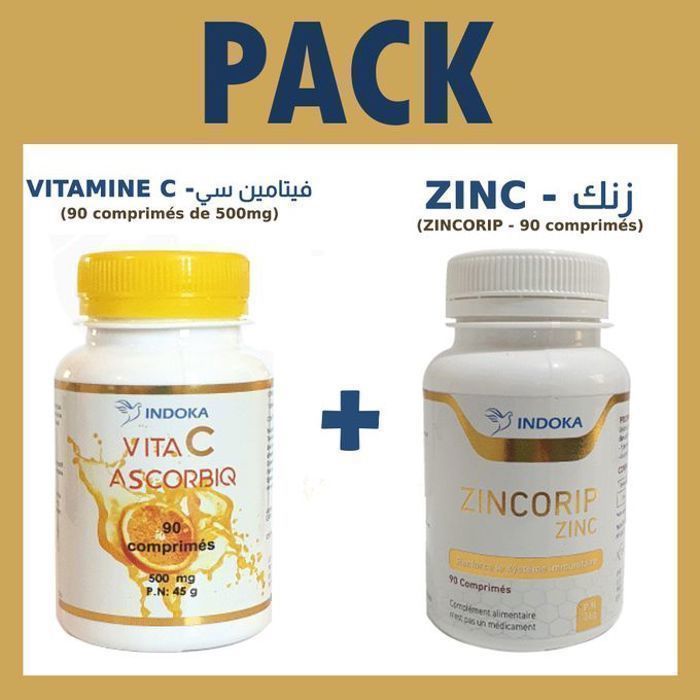 INDOKA - PACK Zinc 90  comprimés  + Vitamine C 90 comprimés