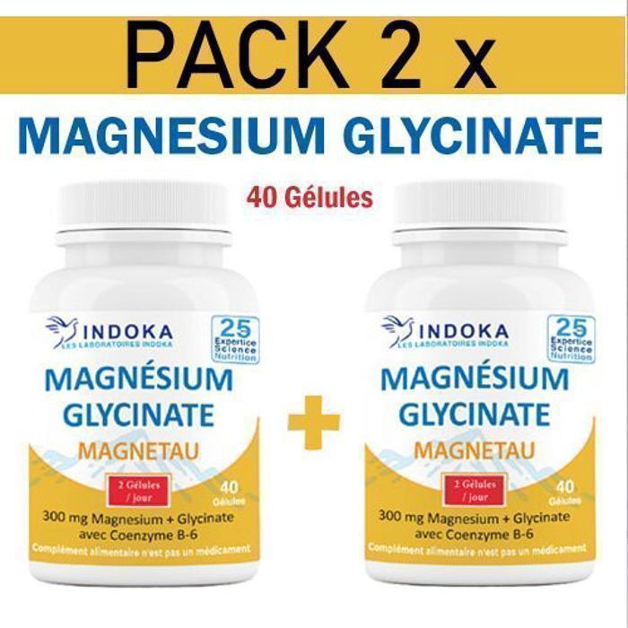 Pack 2 x boites de Magnésium Glycinate Magnetau 40 Gélules 300 mg