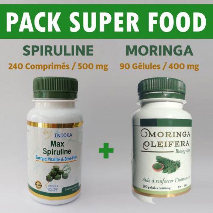 Pack Spiruline 240 Comprimés + Moringa 90 Gélules