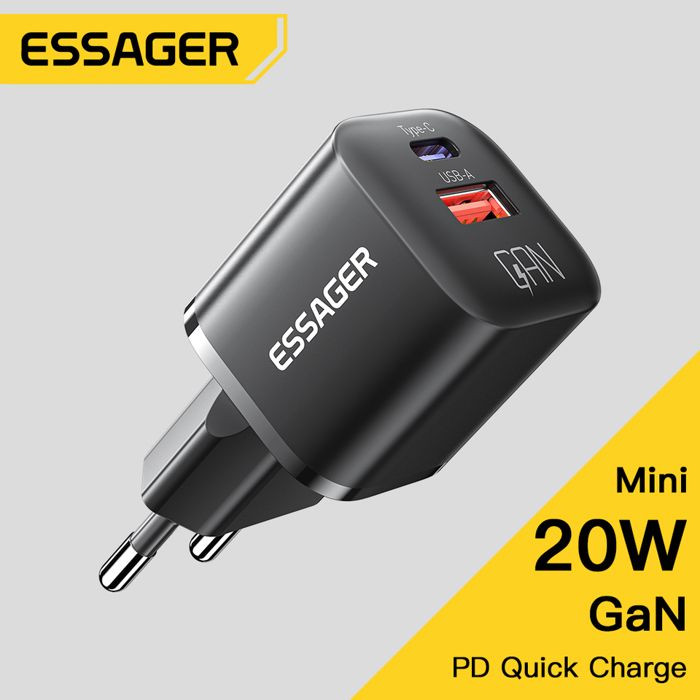ESSAGER chargeur 20W GaN USB Type C PD Charge rapide téléphone QC 3.0 chargeurs rapides pour iPhone 14 13 12 11 Pro Max Mini iPad