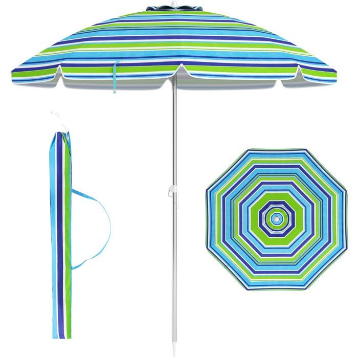 Parasol de plage - BU-016 - Multicolore - 2,20 m - Pliant - Manuel