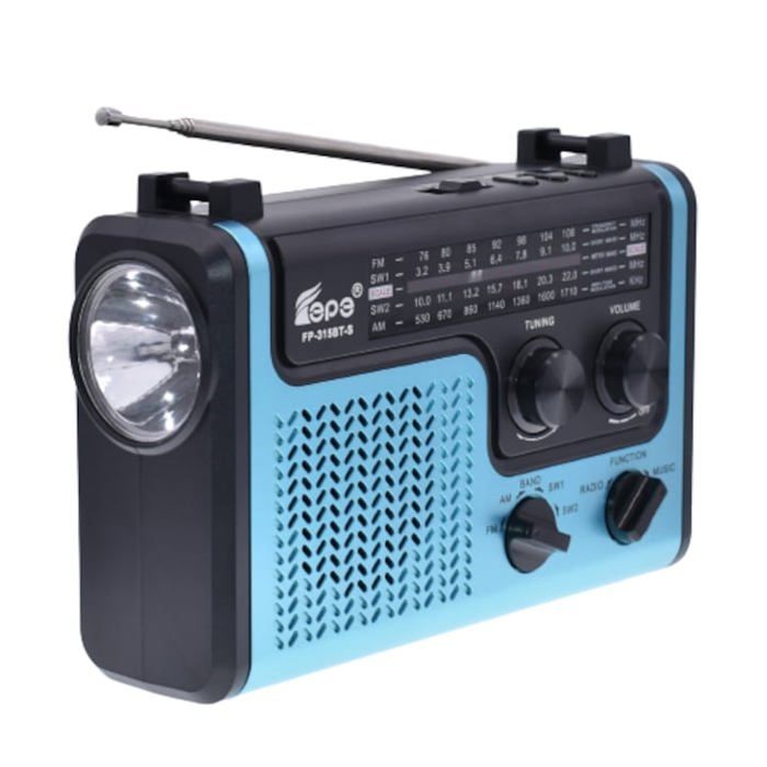 Radio portative avec panneau solaire, batterie 3,7 V, USB/TF, AM/FM/SW1-2, Bluetooth, lampe de poche, – FP-315BT-S