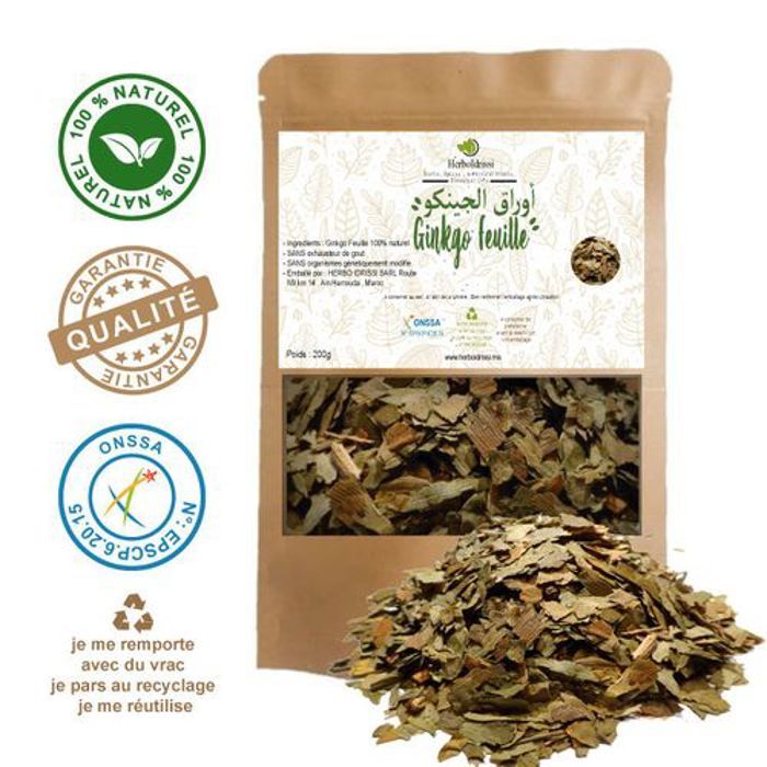 HERBO IDRISSI GINKGO BILOBA FEUILLES 500g. Circulation Sanguine - Trouble Cognitifs - Libido