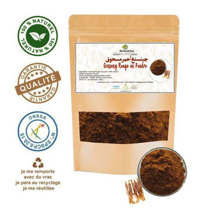 HERBO IDRISSI Ginseng Rouge Coréen Poudre 100G - Stress - Mémoire-