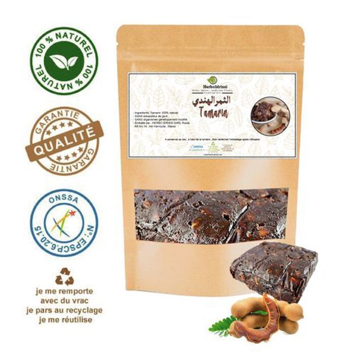HERBO IDRISSI Tamarin ,Tamr Hindi 500g - Laxatif Doux - Vitam C - Anti-oxydant