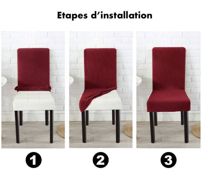 6 x Housse de Chaise Extensible à Tissu Jacquard - Rouge Bordeaux (6pcs)