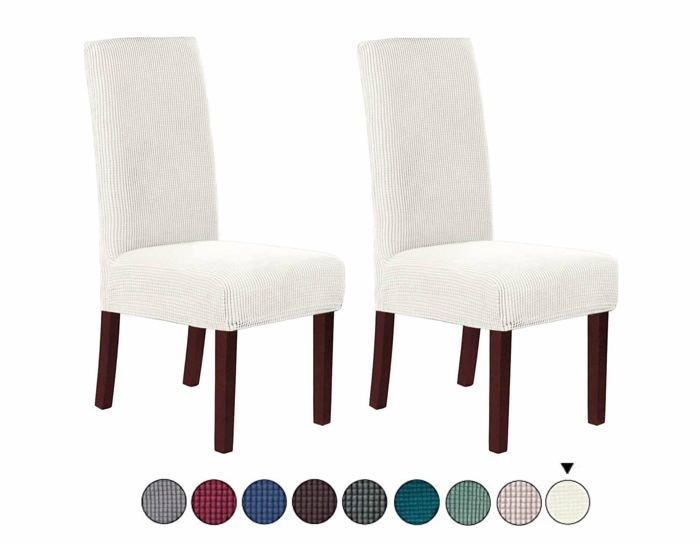 2 x Housse de Chaise Extensible à Tissu Jacquard - Blanc cassé