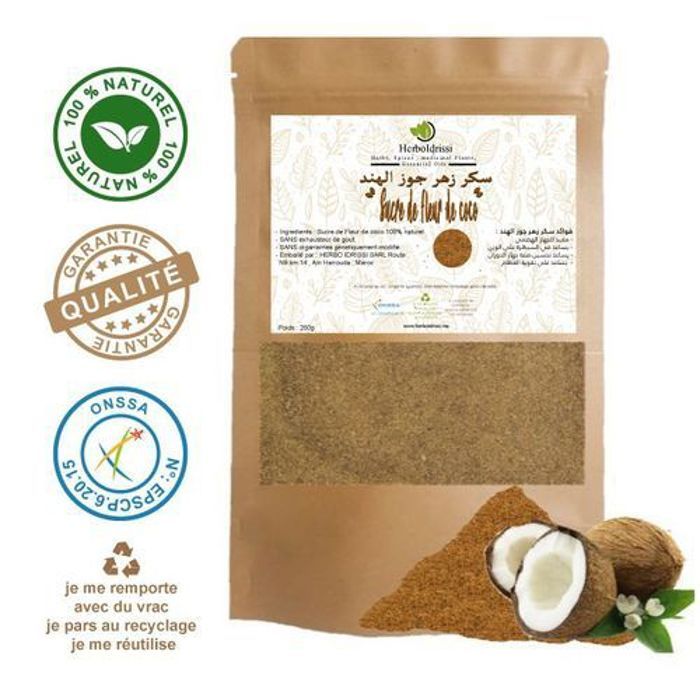 HERBO IDRISSI Sucre de Fleur Coco Complet Non Raffiné Bio 1KG