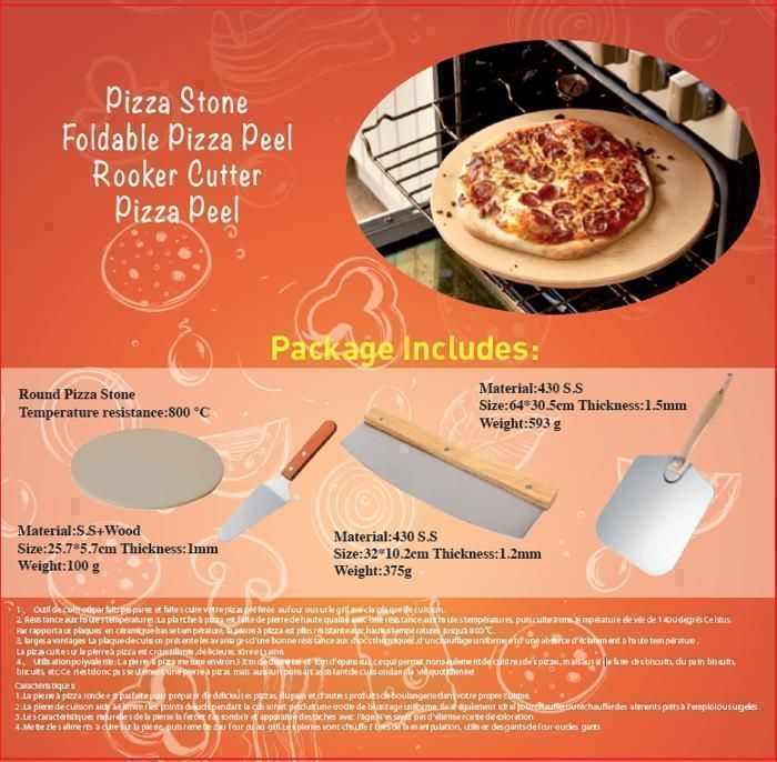 Ensemble Pierre réfractaire à Pizza 4 Pièces