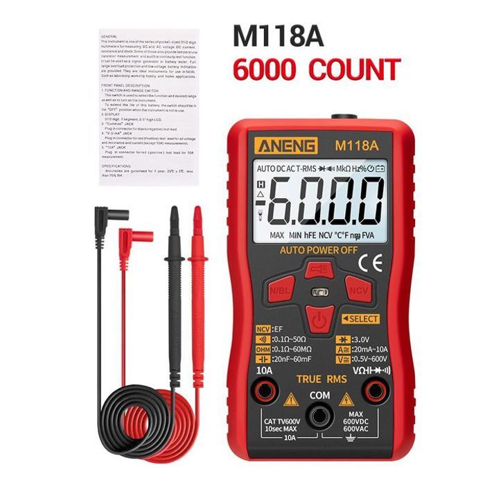 multimètre numérique M118A, avec maintien des données NCV, 6000 points, compteur à transistor True RMS Aneng