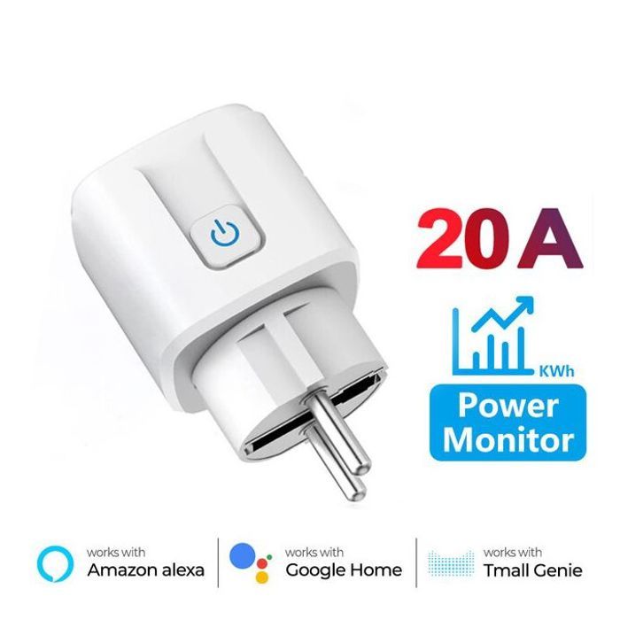 prise intelligente WiFi Tuya 20A avec fonction de surveillance de l'alimentation commande vocale Alexa