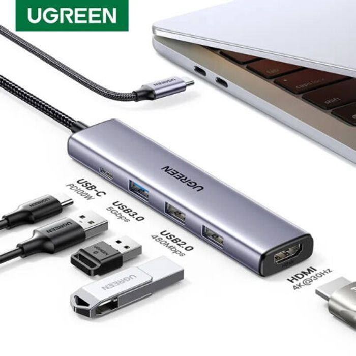 UGREEN ADAPTATEUR TYPE C TO 3PORTS USB + RJ45 + TYPE C GRIS