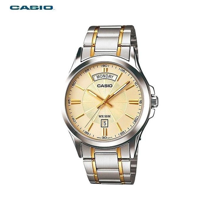 Casio Montre Homme cadran or jour-date en acier inoxydable dore etanche-mtp-1381g-9avdf