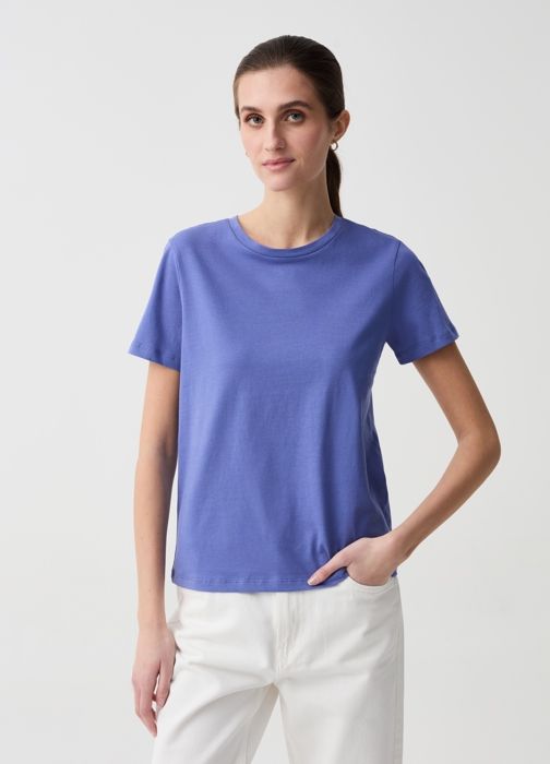 T-Shirt - OVS - Essential - 100% coton - Manches courtes - Bleu Indigo - Marjane Mall - Image 1