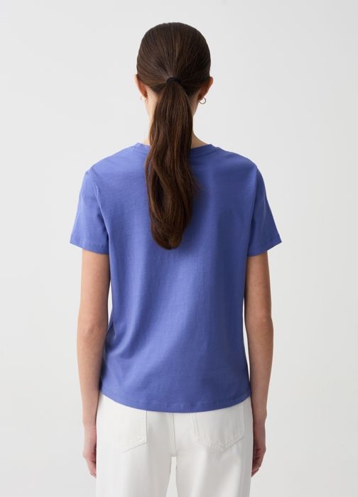 T-Shirt - OVS - Essential - 100% coton - Manches courtes - Bleu Indigo - Marjane Mall - Image 3