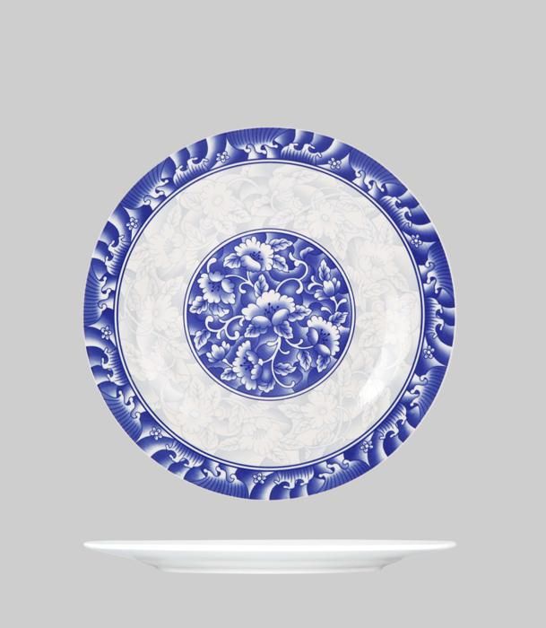 assiette plate ronde en porc avec rebord bleu 26,7cm