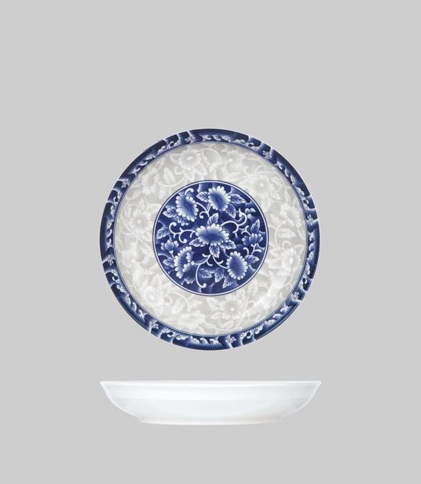 assiette plate rice ronde en porc avec rebord bleu 17,8cm