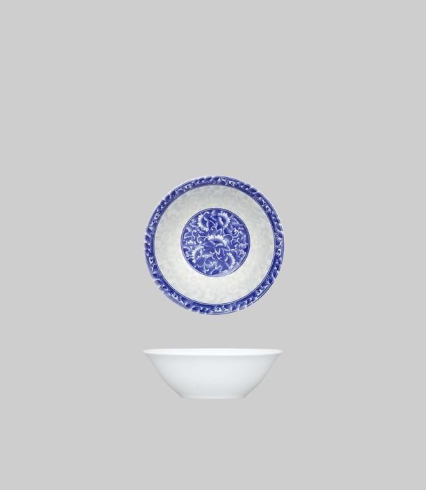 bol à salade rond en porc avec rebord bleu 12,7cm