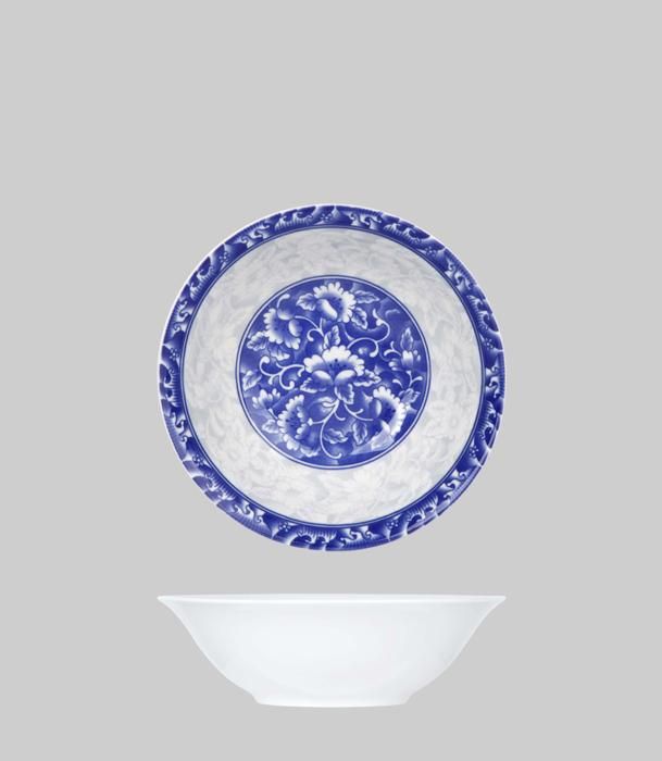 bol à salade rond en porc avec rebord bleu 20,3cm
