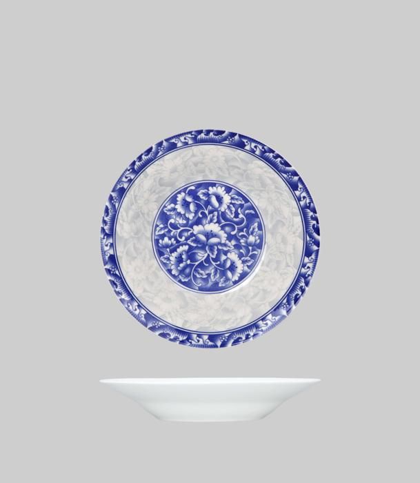 assiette creuse ronde en porc avec rebord bleu 20,3cm