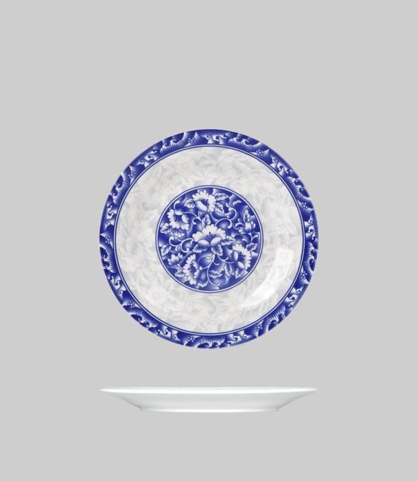 assiette plate ronde en porc avec rebord bleu 20,3cm