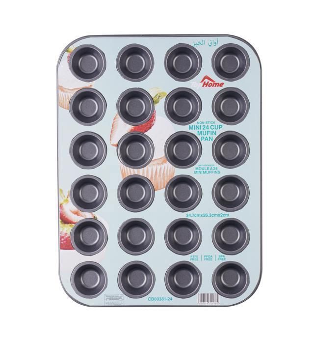 Moule à muffins - Non spécifié - 24 muffins - Acier - Antiadhésif - L35,2 x l26,8 x H2 cm - Couleur aléatoire