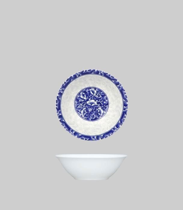 bol à salade rond en porc avec rebord bleu 15.2cm