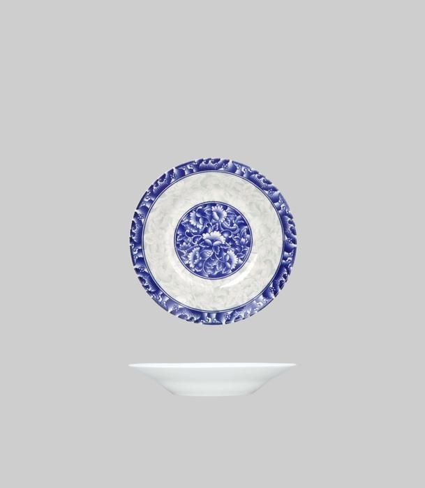 assiette creuse ronde en porc avec rebord bleu 15,2cm
