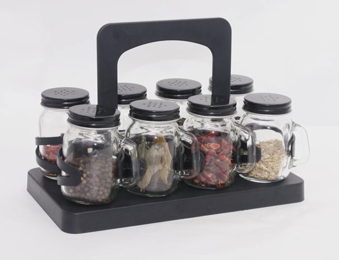 Ensemble de Bocaux à Épices en Verre avec Couvercle - 8 Pièces