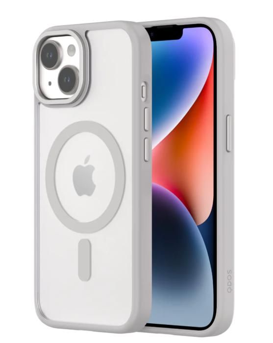 COQUE HYBRID SOFT avec SNAP iPhone 15 Blanc Gris QDOS