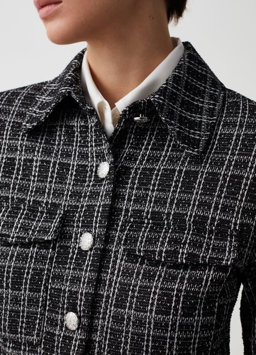 Blazer court - OVS - Noir - Lurex - Détails à carreaux - Poignets boutonnés - Marjane Mall - Image 1