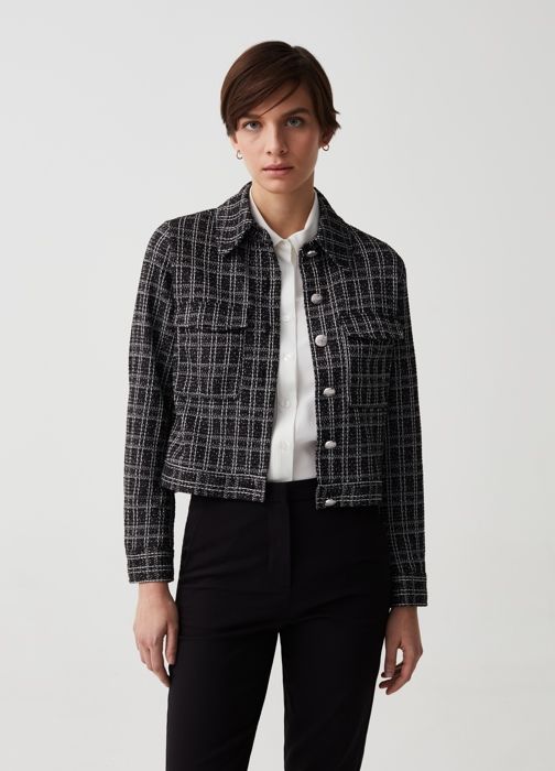 Blazer court - OVS - Noir - Lurex - Détails à carreaux - Poignets boutonnés - Marjane Mall - Image 2