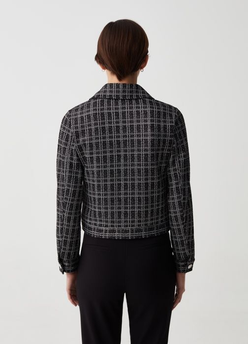 Blazer court - OVS - Noir - Lurex - Détails à carreaux - Poignets boutonnés - Marjane Mall - Image 3