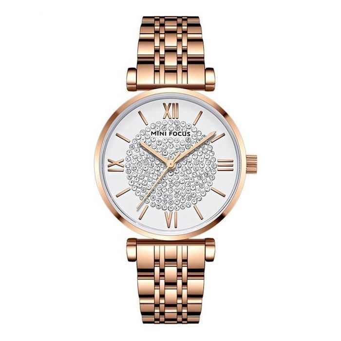 Montre Mini Focus Bracelet Simple Avec Strass Pour Femmes Classique Rose Gold