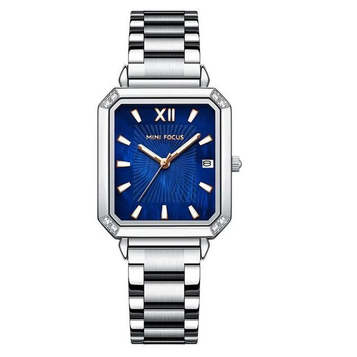 Montre Mini Focus Bracelet Fine Simple Pour Femmes Classique Cadran Carré Bleu