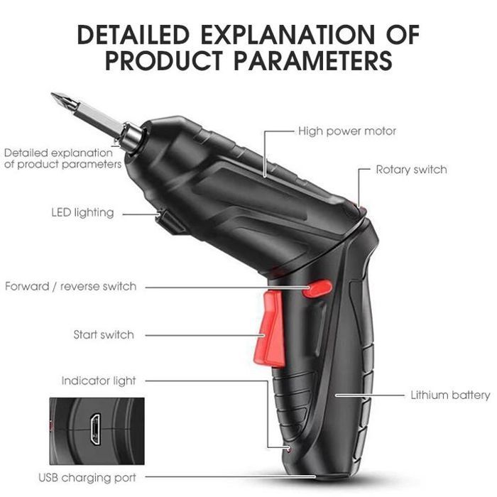 perceuse électrique domestique pour l'entretien ménager, réparation,batterie au lithium 3.6mAh