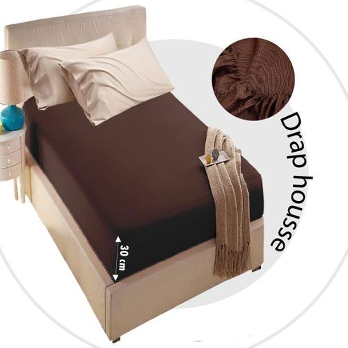 Drap Housse - DWIRTY - 90x200 cm - Antiallérgique - Coton Naturel - Marron