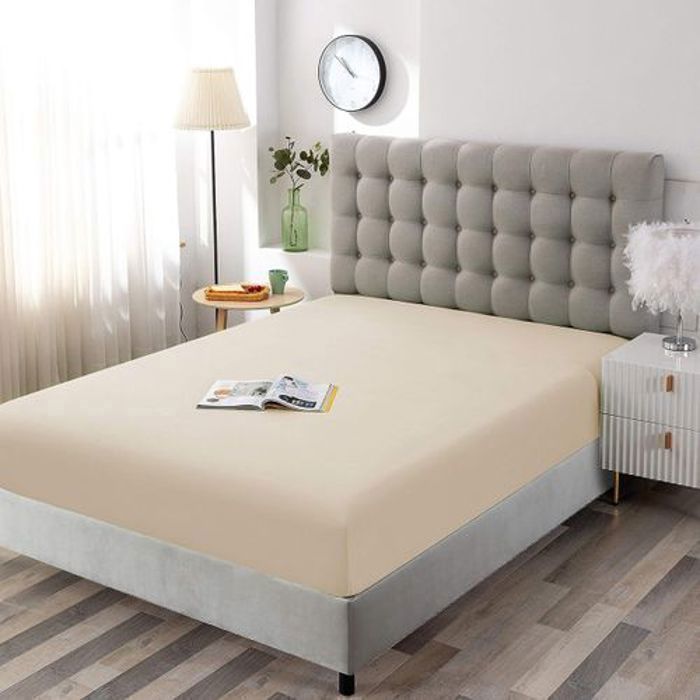 Drap Housse Uni BEIGE Kasbah 160x200 cm (2 Places)