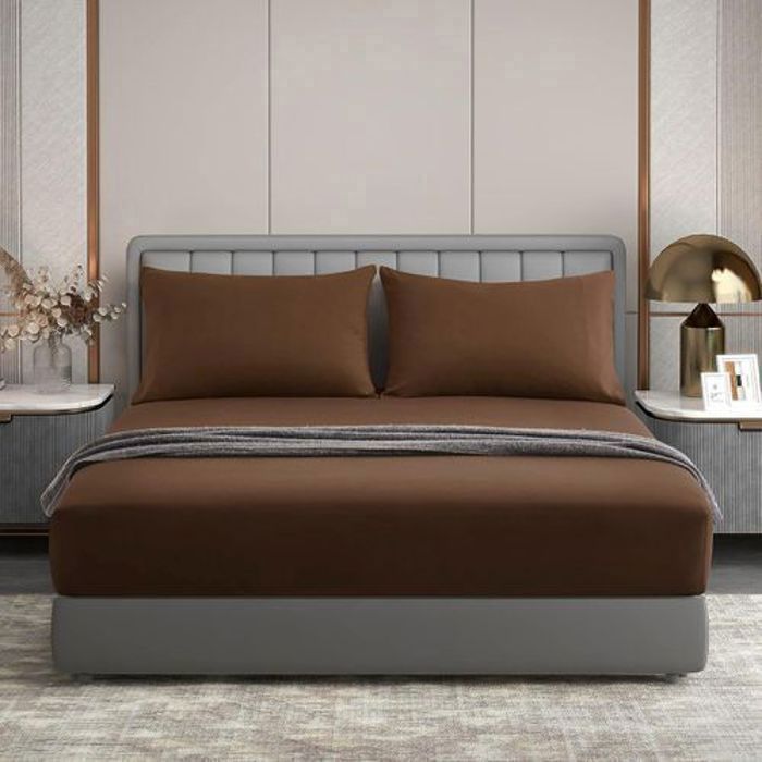 Drap Housse Uni Marron Kasbah Doux & antiallérgique-  (2 Places) -140 x 200 cm