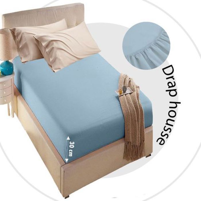 Drap Housse - DWIRTY - BLEU GLACIER - 120x200 cm - Coton Naturel - Entretien Facile