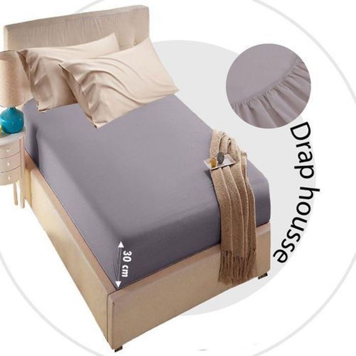 Drap Housse Uni Gris Clair - Antiallergique & Doux  (1 Place) - 90x200 cm