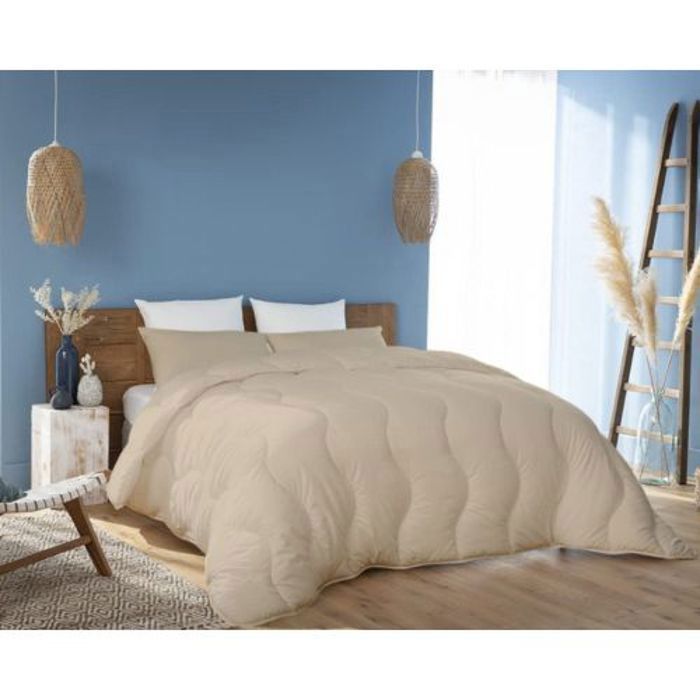 Couette Beige Sable Microfibre Antiallergique + 2 TO Offerts  (2Places) - 220x240 cm Lit 140-160