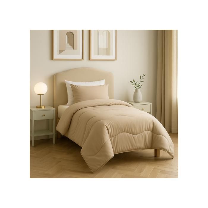 Couette uni Microfibre Beige sable (1Place) 160x220 cm + 1TO Offert // Chaude (C°++) & antiallérgique