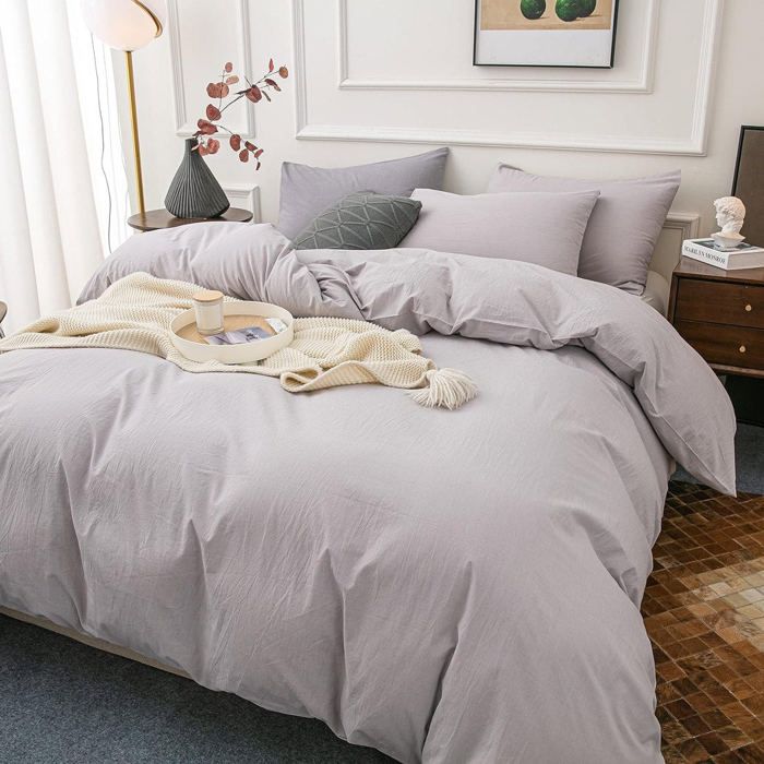 Housse de couette GRIS Clair + 2 taies Or (2places) / 220x240cm - Lits 140-160 / - Antiallergique & Doux-