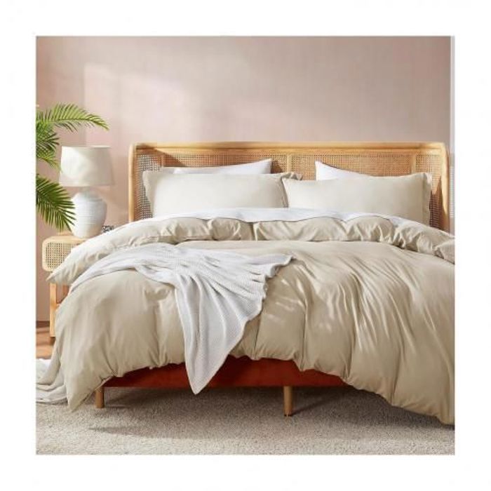 Housse de couette beige  240x260 cm – 2 places Lits 180-200 cm + 2 taies d'oreillers  Offerts -Doux & Antiallergique