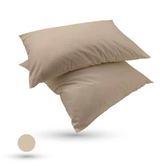 2 Taies d'oreiller Beige  - 50x70 cm - Antiallergique & Doux  